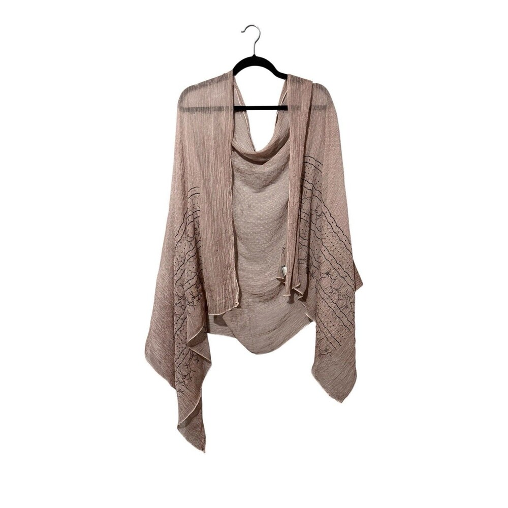 Falls Creek Taupe Printed Sheer Crinkle Rectangular Wrap Scarf Shawl